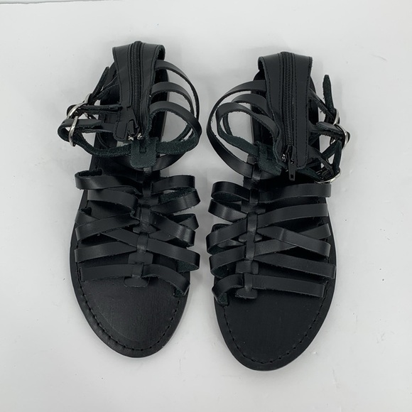 Steve Madden Yashi gladiator sandals black leather strappy ankle shoe flat 8.5 - Picture 5 of 6